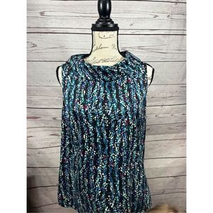 Talbots size medium blue/black/pink/white sleeveless blouse‎ - 2454